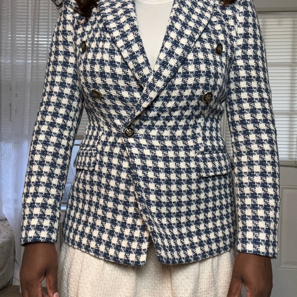 ZARA Blue and White Houndstooth Jacket